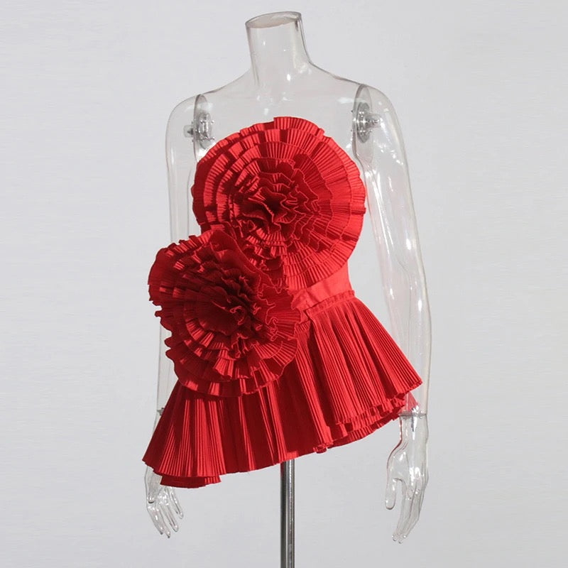 Strapless Flower Pleated Top REBECATHELABEL