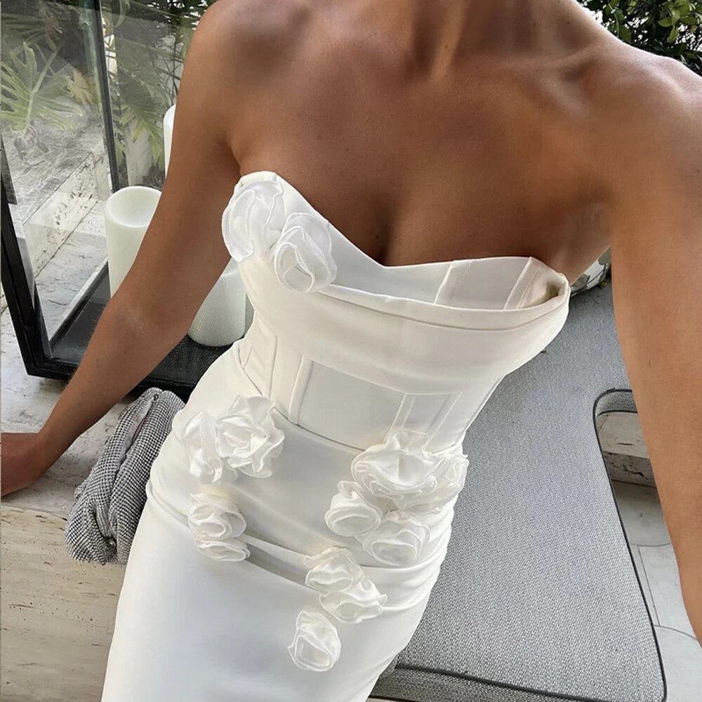 Strapless Flower Sexy Backless Sleeveless Tight Long Dress REBECATHELABEL