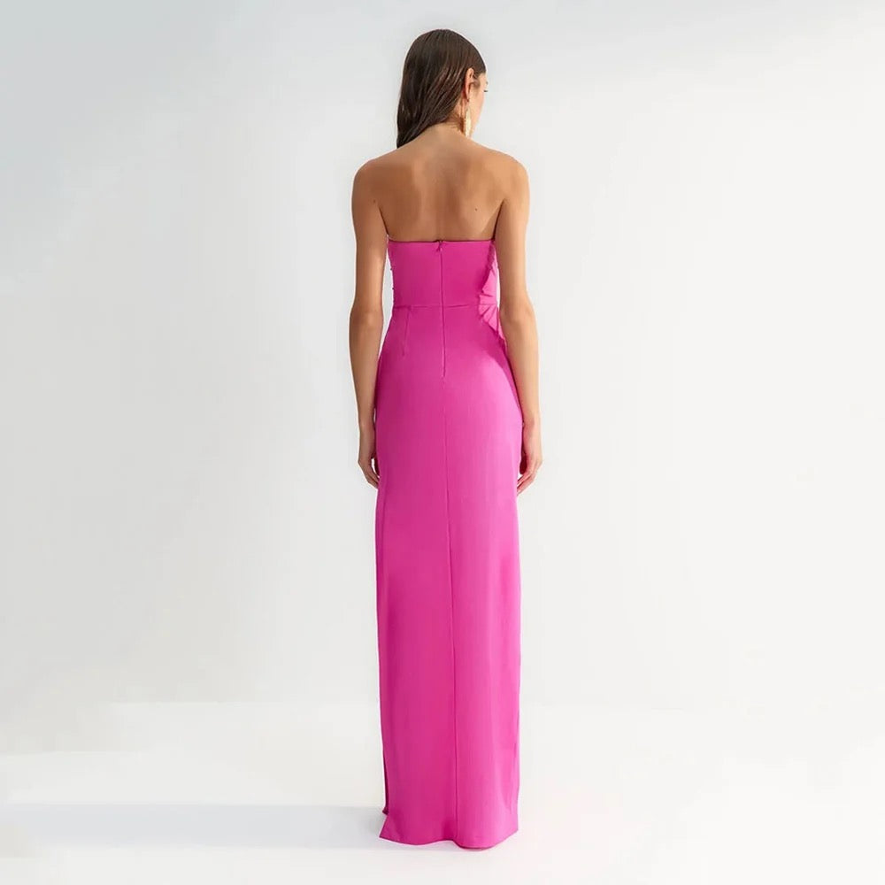 Strapless Hollow Diamond Tight Long High Split Bandage Dress REBECATHELABEL