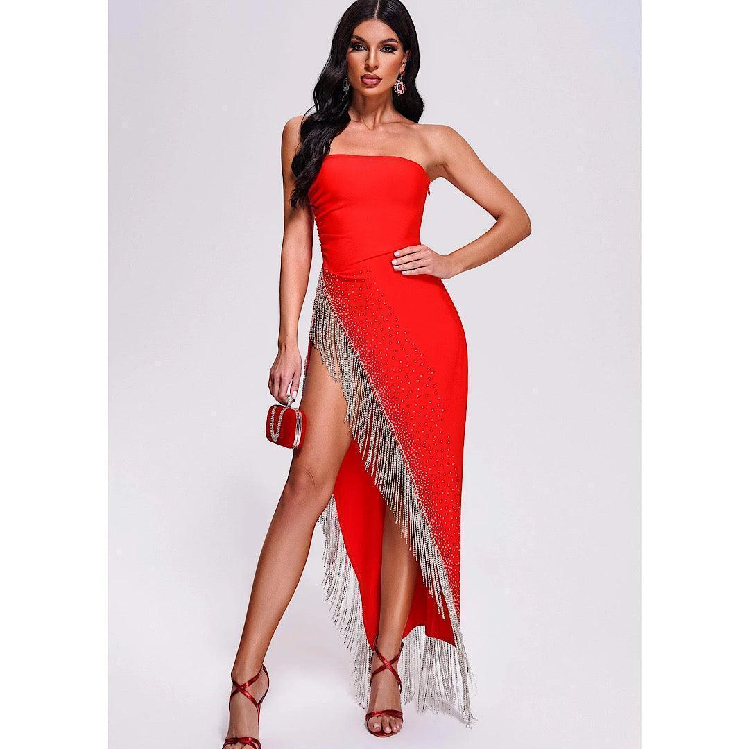 Strapless Rhinestone Maxi Bandage Dress REBECATHELABEL