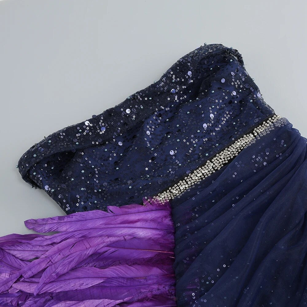 Strapless Sequins Feather Diamond Mini Dress REBECATHELABEL