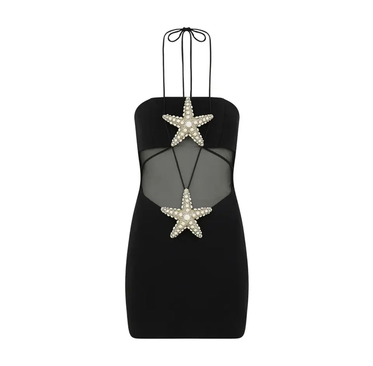 Strapless Sexy Backless Diamond Starfish Mesh Mini Tight Bandage Dress REBECATHELABEL