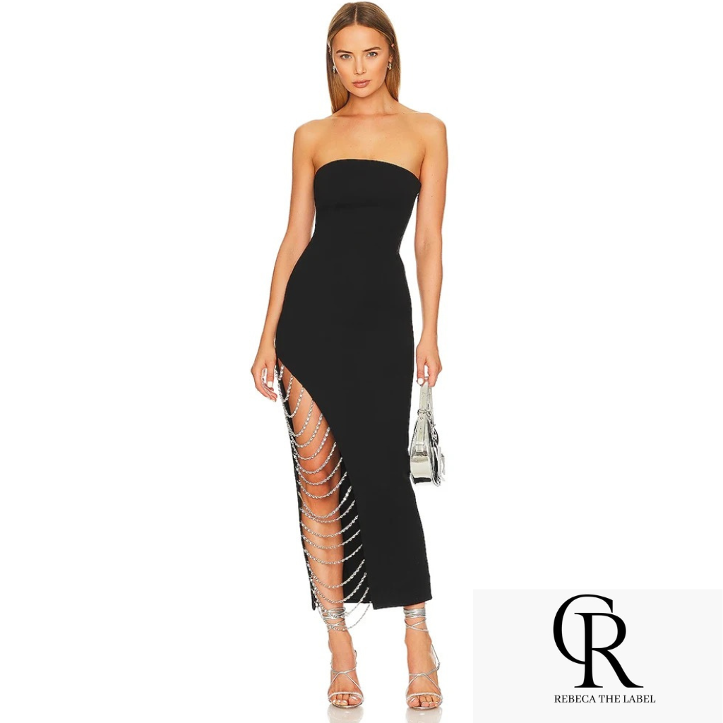 Strapless Tight Split Chain dress REBECATHELABEL