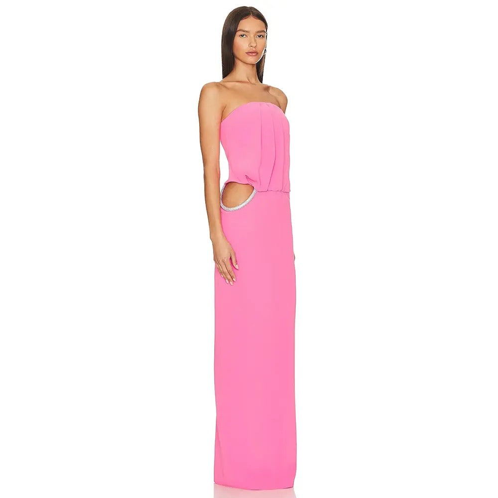 Strapless Waist Hollow Crystal Pleated Skinny Long Dress REBECATHELABEL