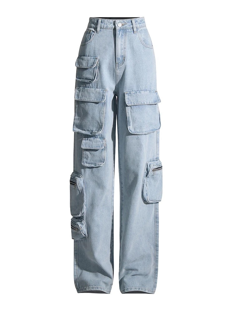 Streetwear Blue Wide Leg Pants REBECATHELABEL