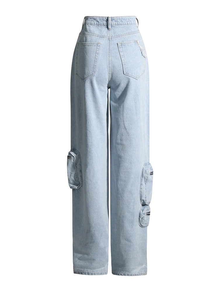 Streetwear Blue Wide Leg Pants REBECATHELABEL