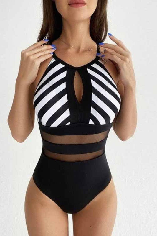 Striped Backless One-Piece Swimsuit REBECATHELABEL