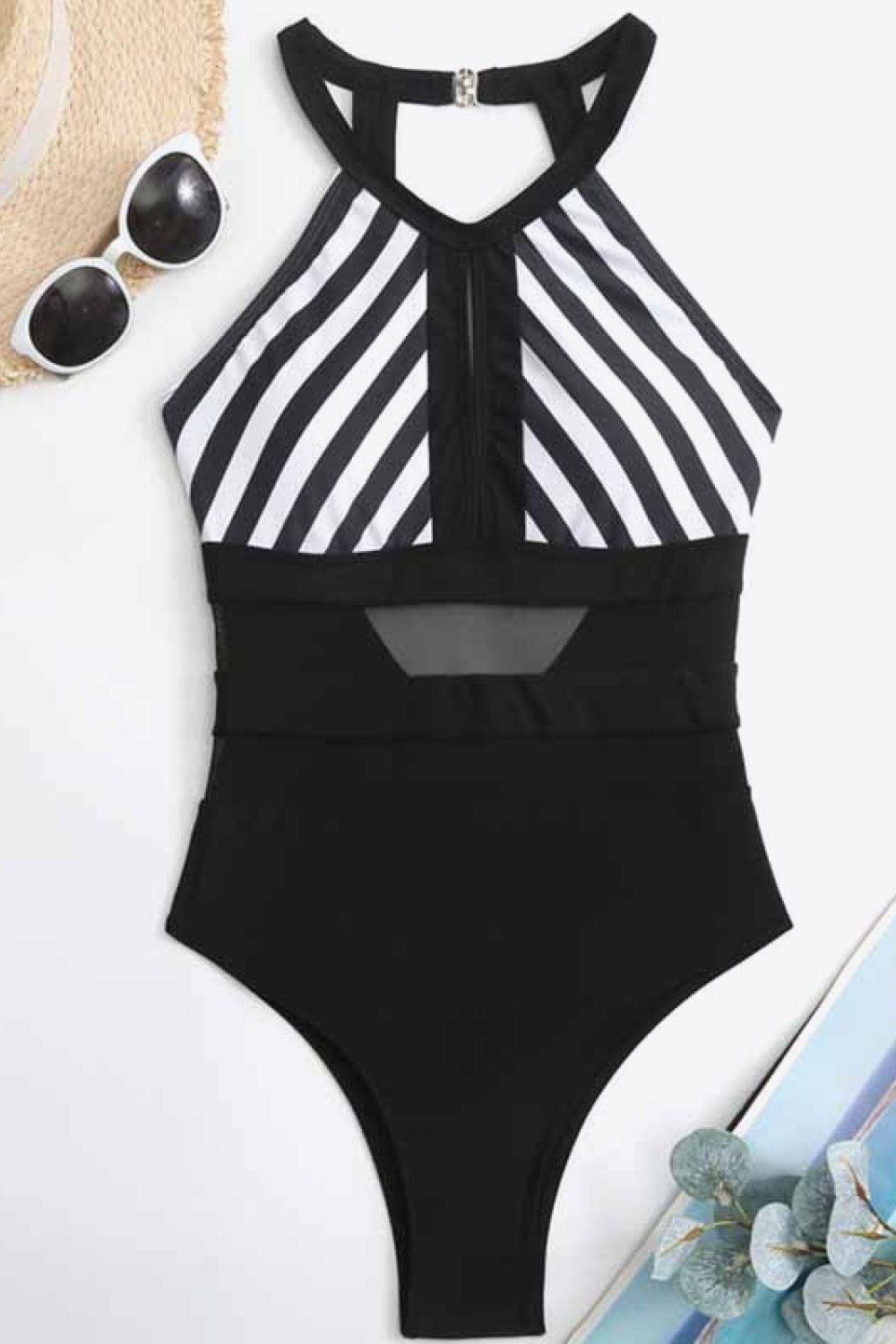 Striped Backless One-Piece Swimsuit REBECATHELABEL