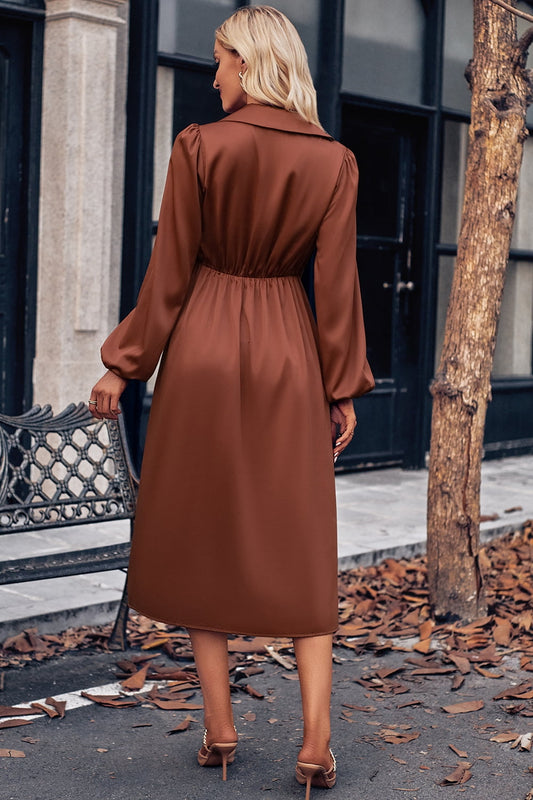 Surplice Neck Puff Sleeve Midi Dress REBECATHELABEL