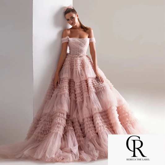 Sweetheart Crumpled Tulle Ruffles Evening Dress REBECATHELABEL