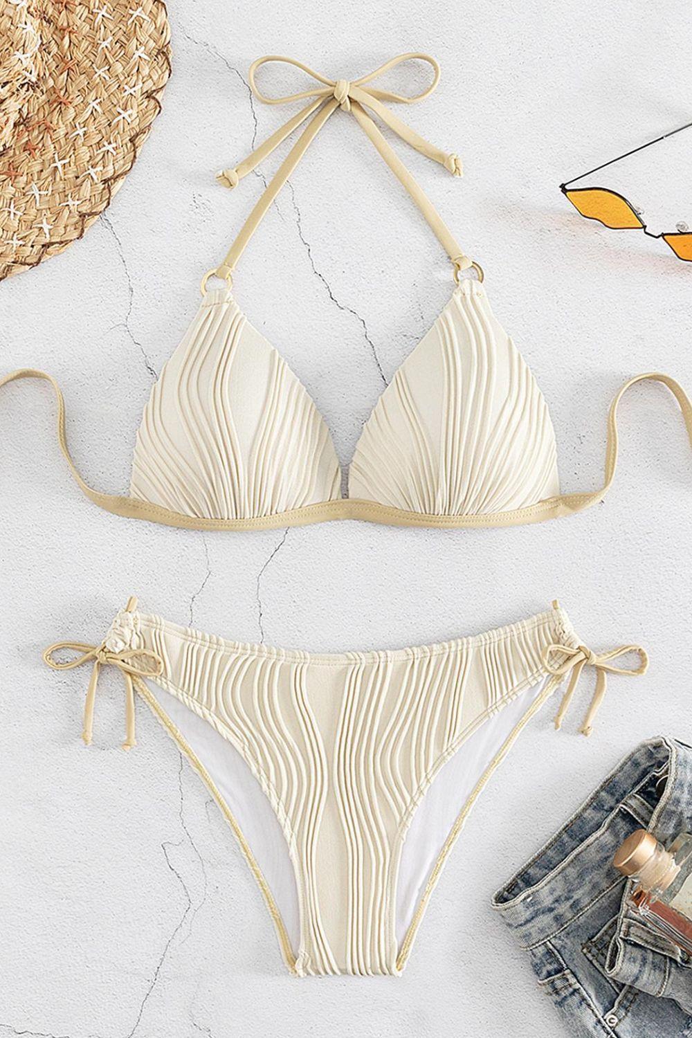 Textured Halter Neck Bikini Set REBECATHELABEL