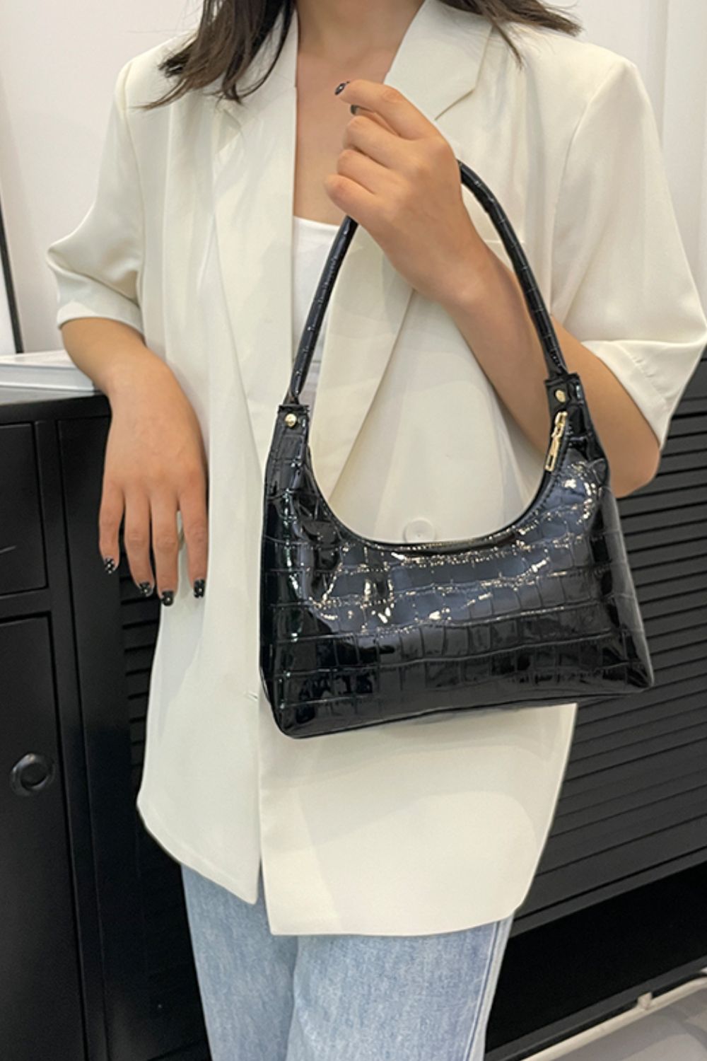 Textured PU Leather Shoulder Bag REBECATHELABEL