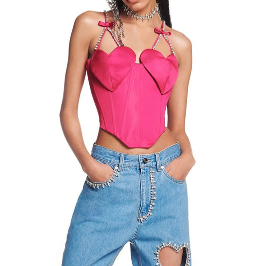 Tight Pink Diamond Heart Short Top REBECATHELABEL