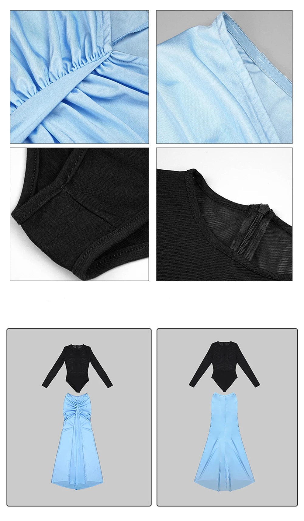 Translucent Black Mesh Skin-Tight Garment+Drop Blue set REBECATHELABEL