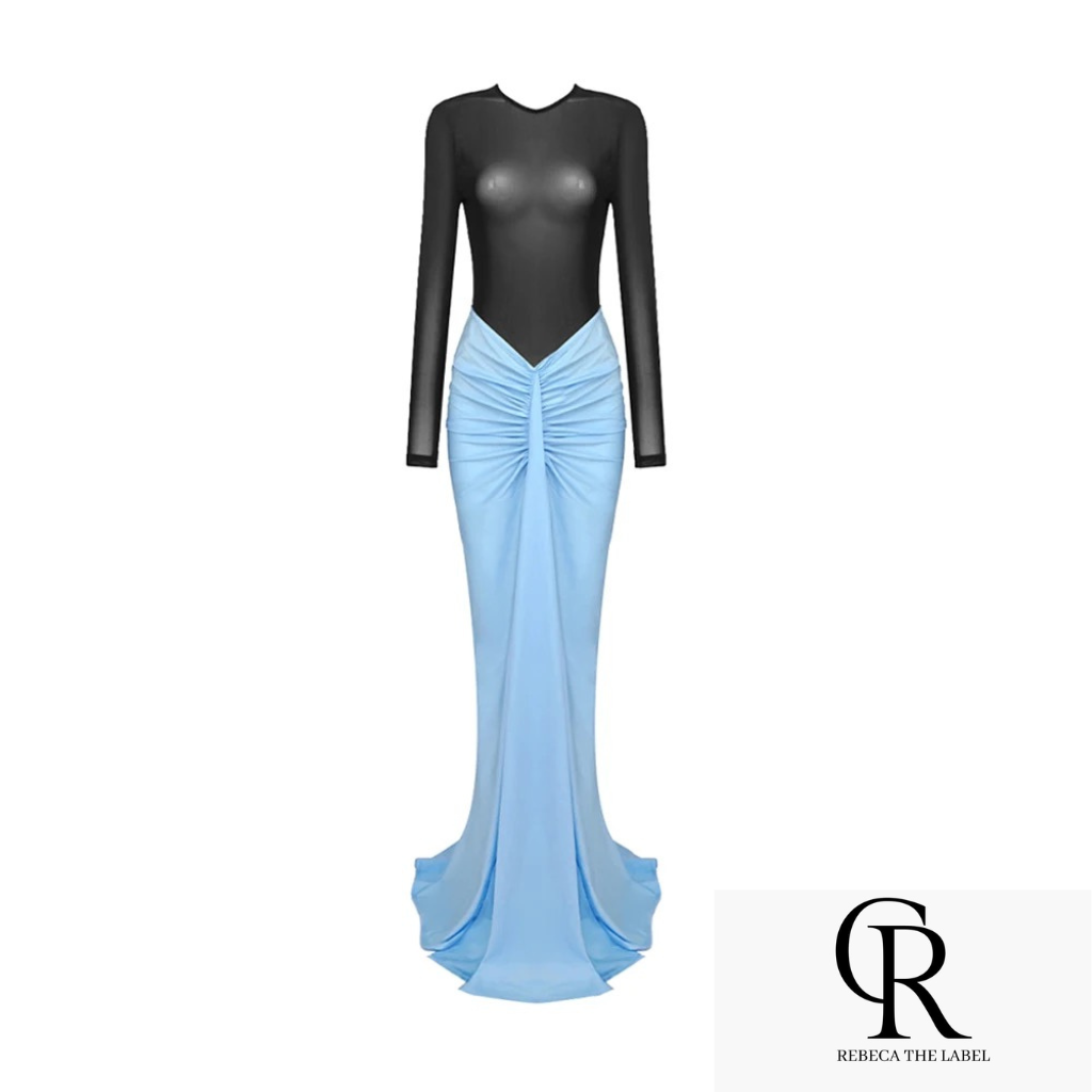 Translucent Black Mesh Skin-Tight Garment+Drop Blue set REBECATHELABEL