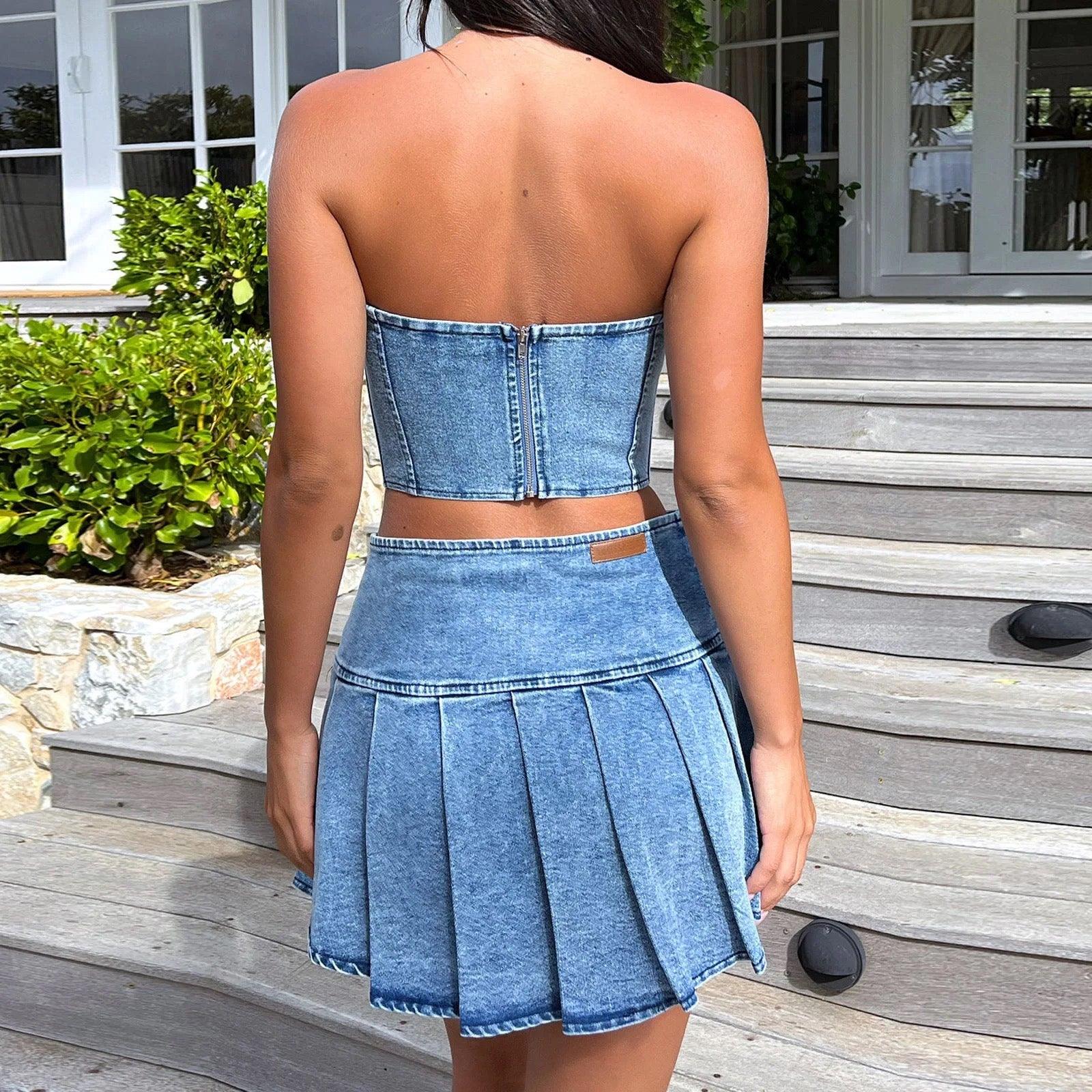 Tube Top Denim skirt Set REBECATHELABEL