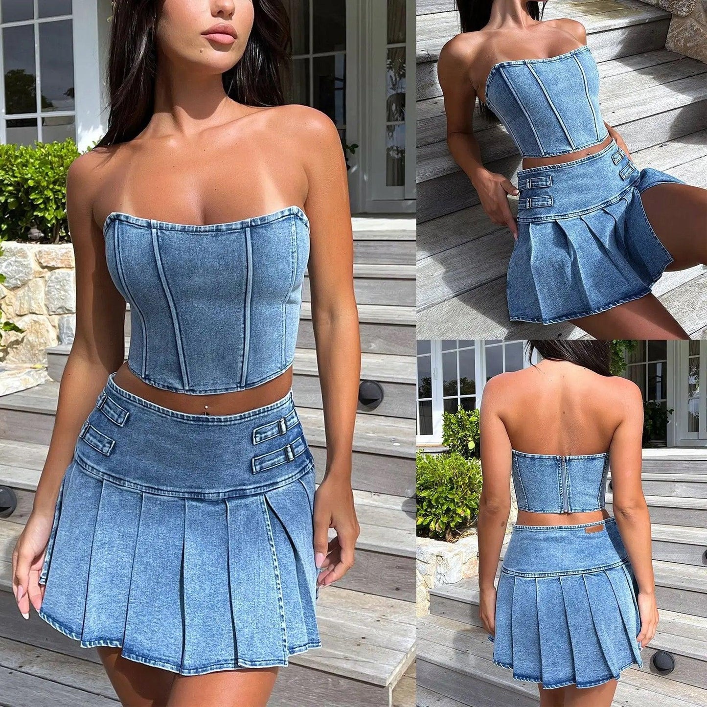 Tube Top Denim skirt Set REBECATHELABEL