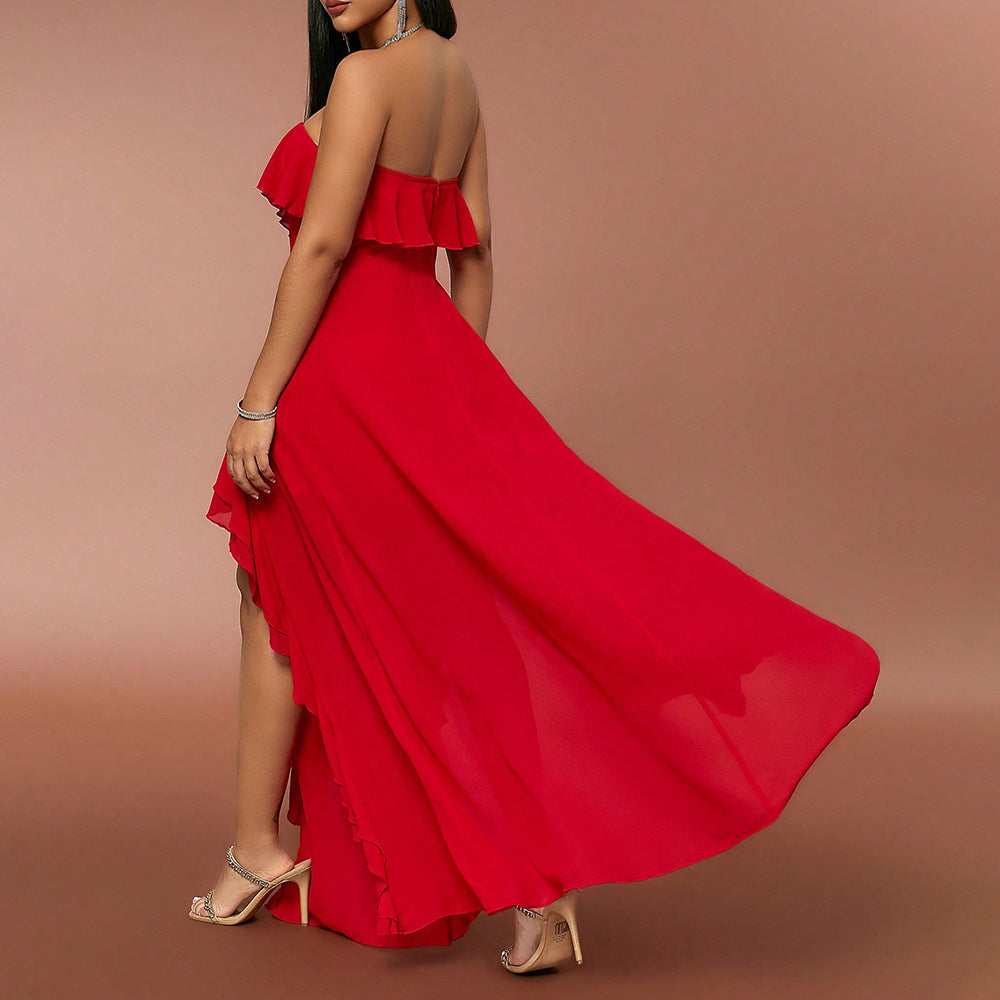 Tube Top V neck Flounce Backless Evening Dress REBECATHELABEL