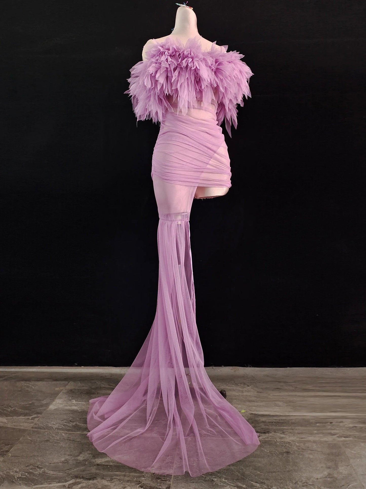 Tulle Maxi Dress With Gloves In Lilac REBECATHELABEL