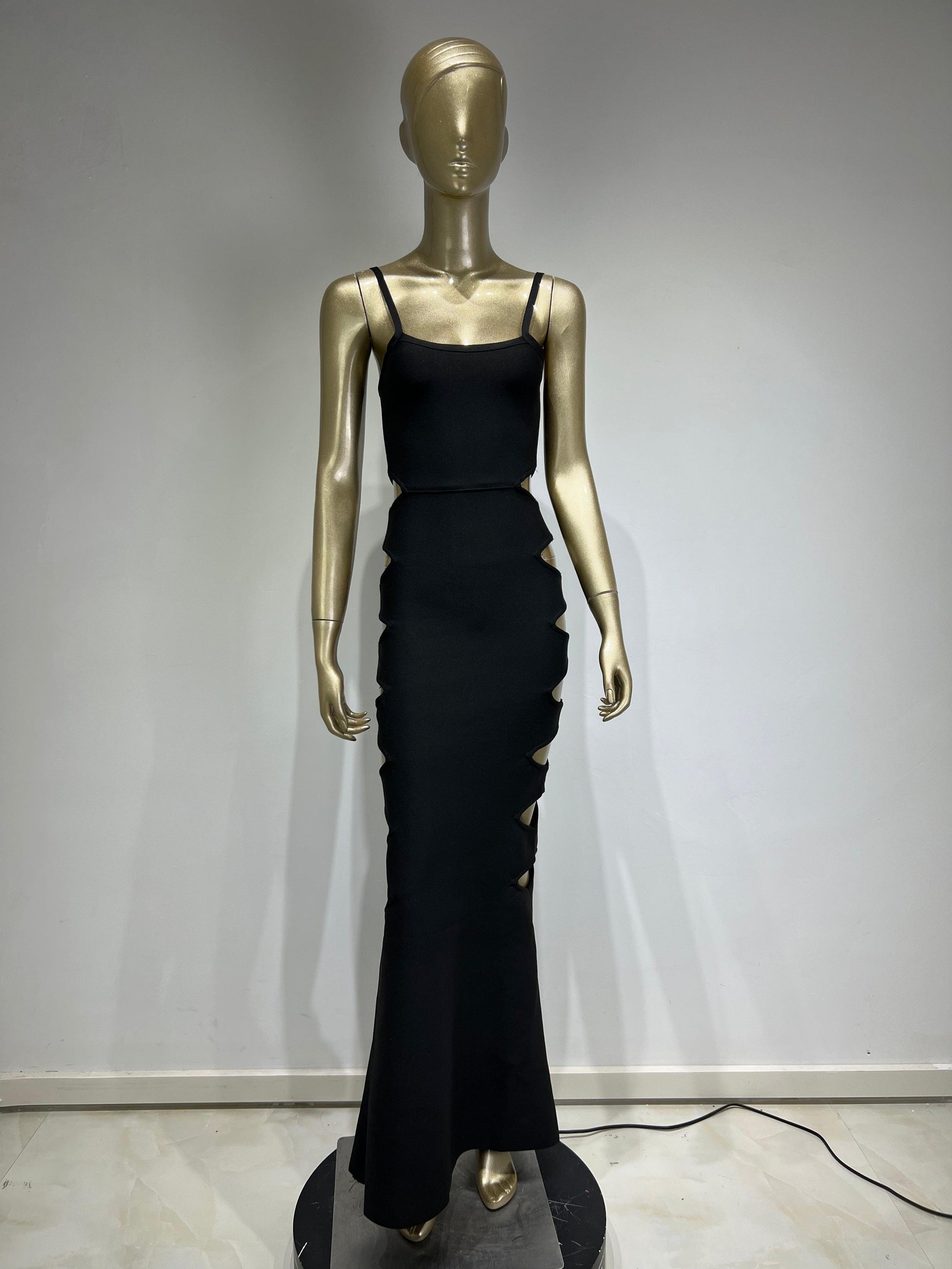 V Neck Hollow Out Black Maxi dress REBECATHELABEL