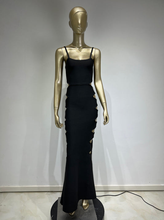 V Neck Hollow Out Black Maxi dress REBECATHELABEL