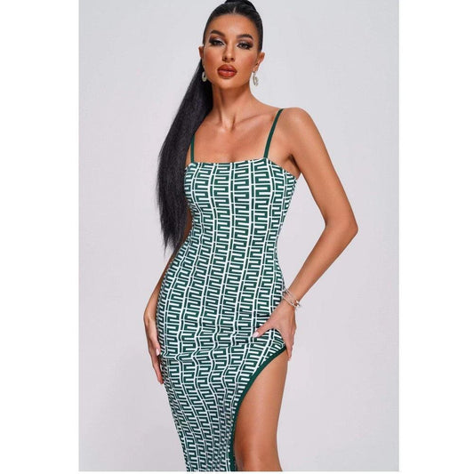 V Neck Spaghetti Straps Casual Mesh Midi Dress REBECATHELABEL