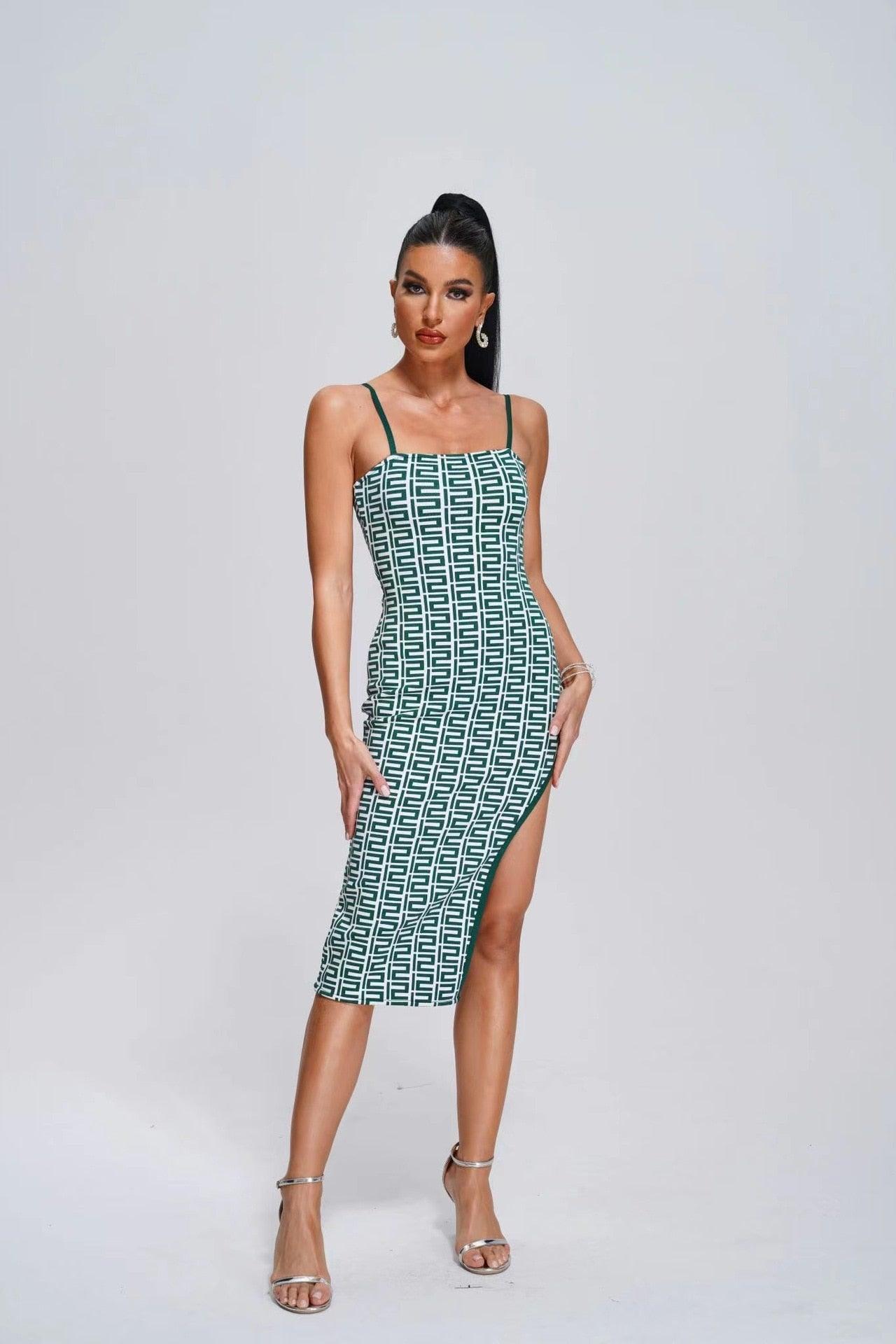 V Neck Spaghetti Straps Casual Mesh Midi Dress REBECATHELABEL