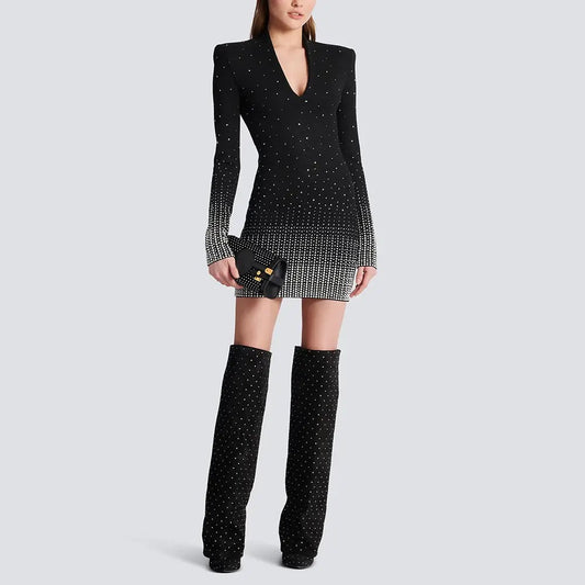 V-neck Long Sleeve Tight Diamond dress REBECATHELABEL