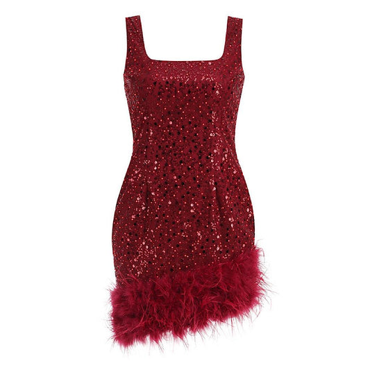 Vani sequin feather mini dress REBECATHELABEL