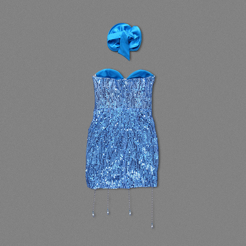 Yandy sequin flower blue dress REBECATHELABEL