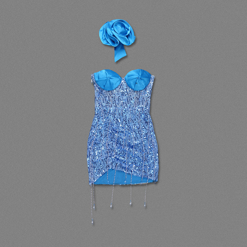 Yandy sequin flower blue dress REBECATHELABEL