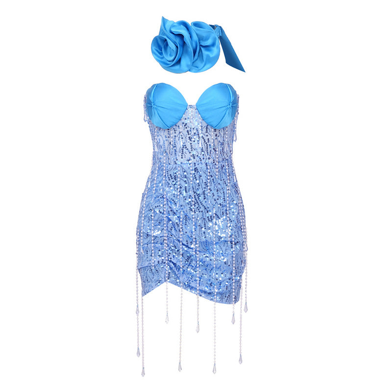 Yandy sequin flower blue dress REBECATHELABEL