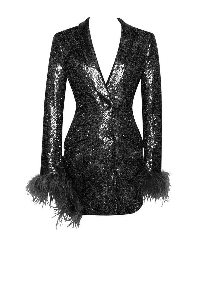 milan Feather Stitching Sequin Sheath Sexy Dress REBECATHELABEL