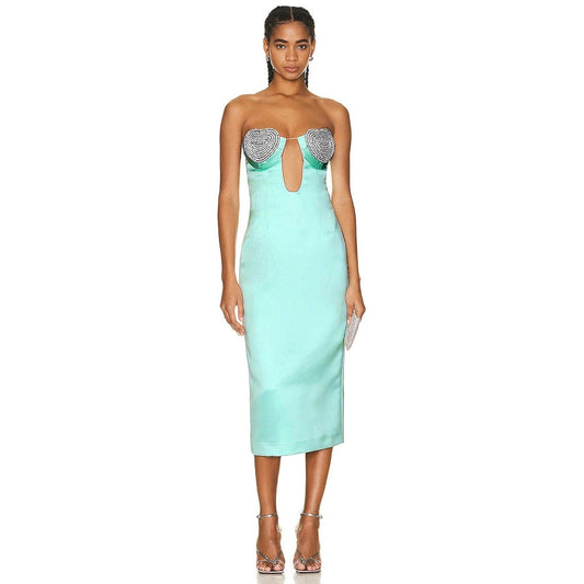 Diamond Sexy Strapless Skinny Midi Bandage Dress REBECATHELABEL