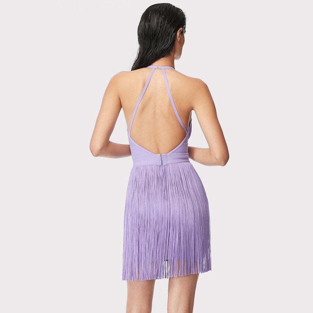 Halter Bandage Dress Sexy Backless Tassel Sleeveless Tight Party Dress REBECATHELABEL