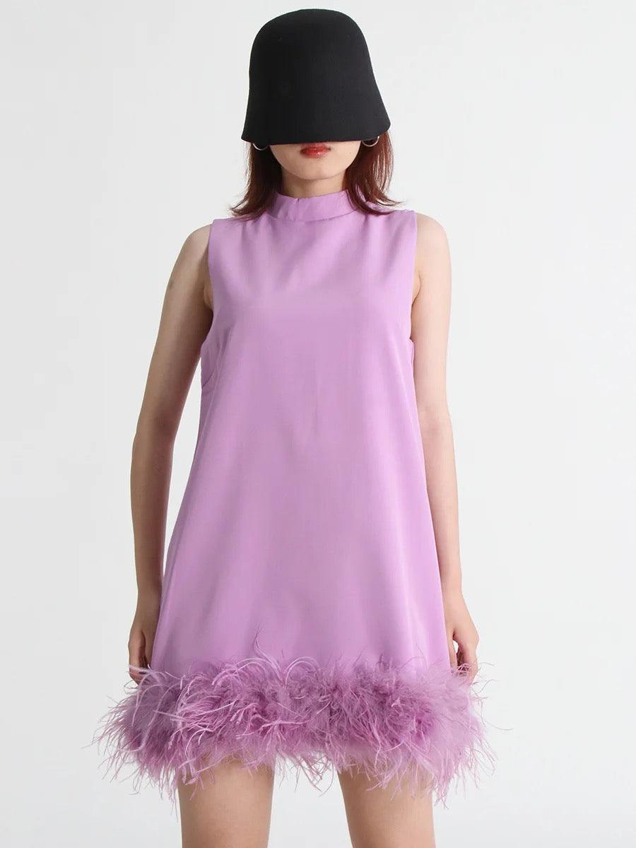 Hope Purple Feather Mini Dress REBECATHELABEL