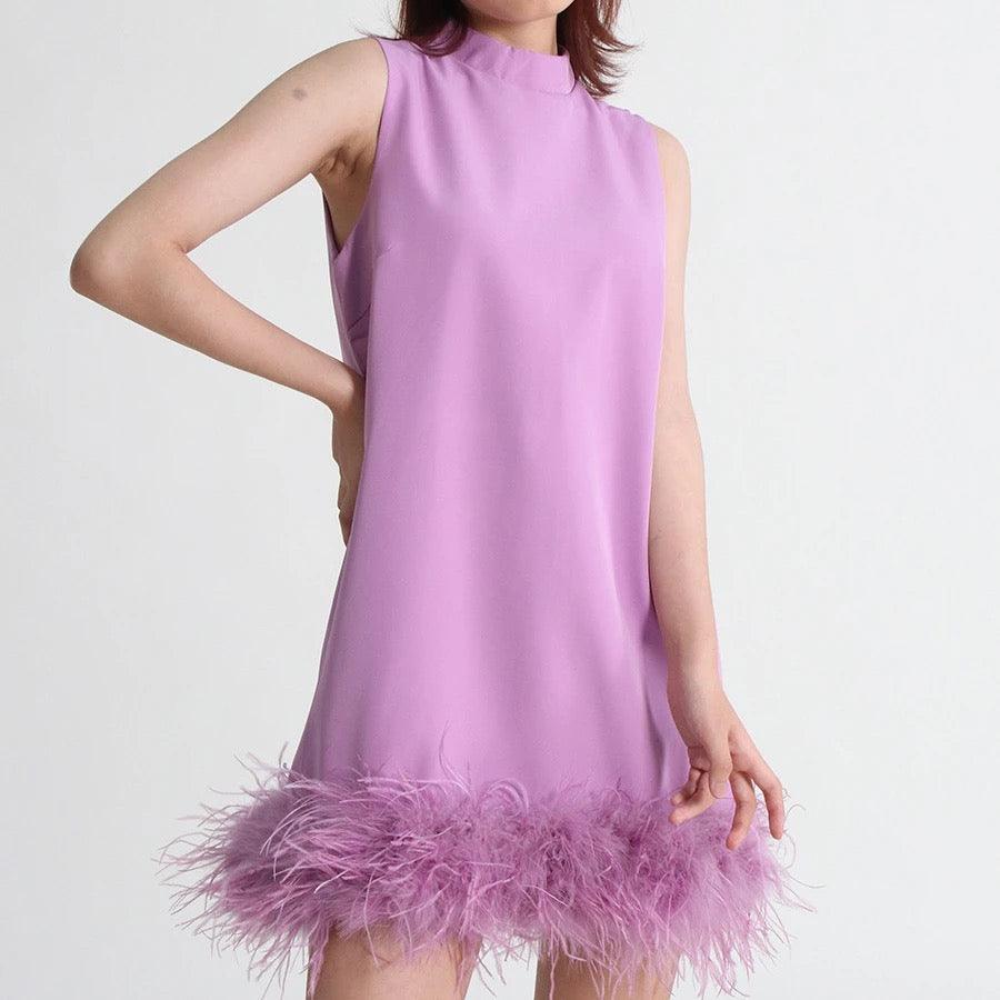 Hope Purple Feather Mini Dress REBECATHELABEL