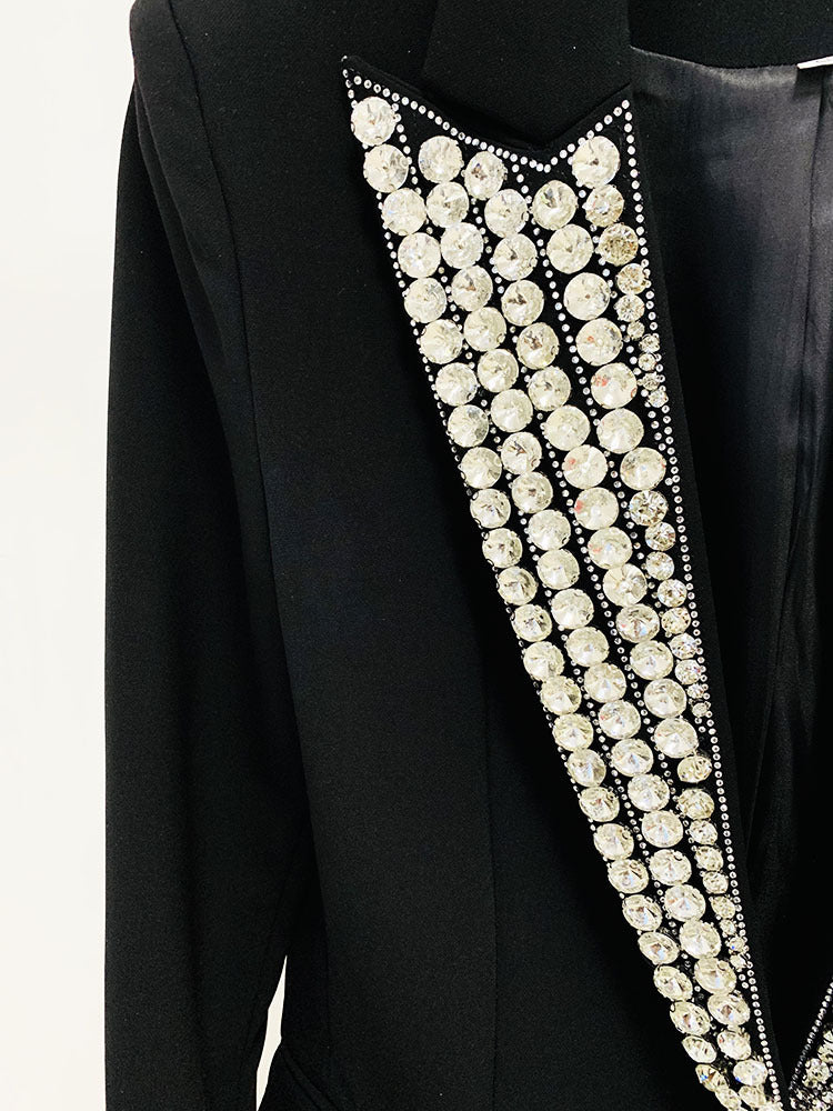 Rhinestone Beaded One Button Slim Blazer