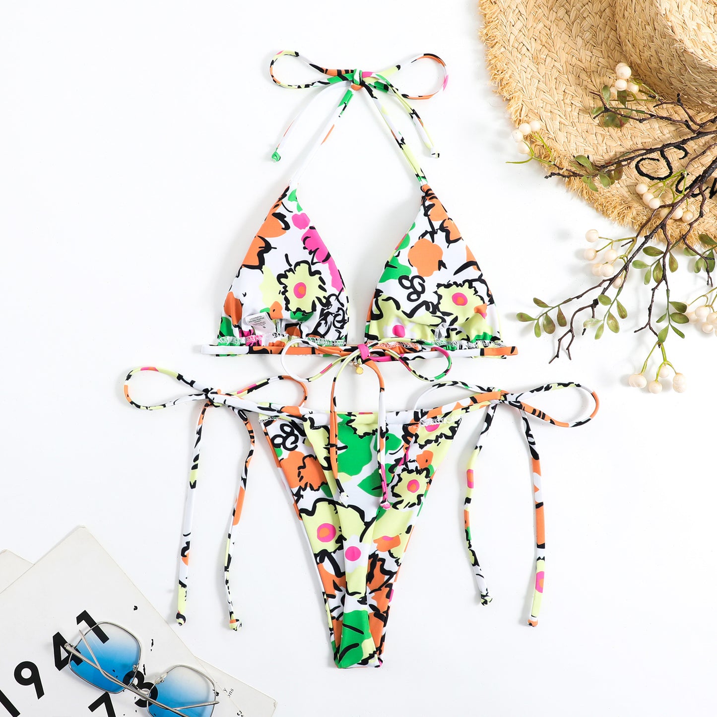 Tie Dye Lace up Bikini Swimsuit