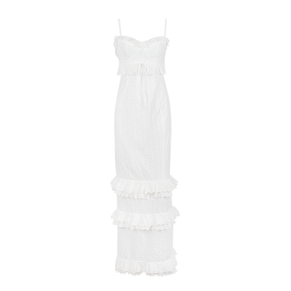 White Crocheted Cami Dress Slim Fit French Dress Sexy