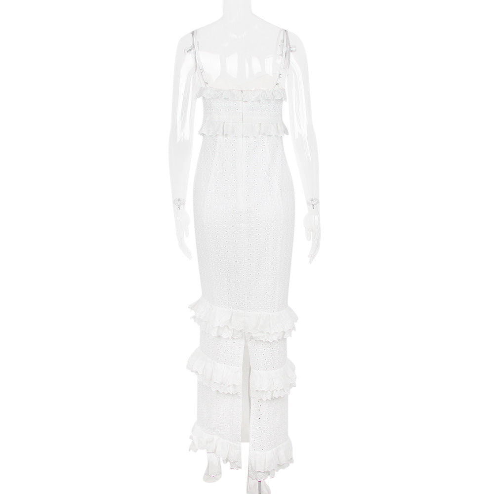 White Crocheted Cami Dress Slim Fit French Dress Sexy