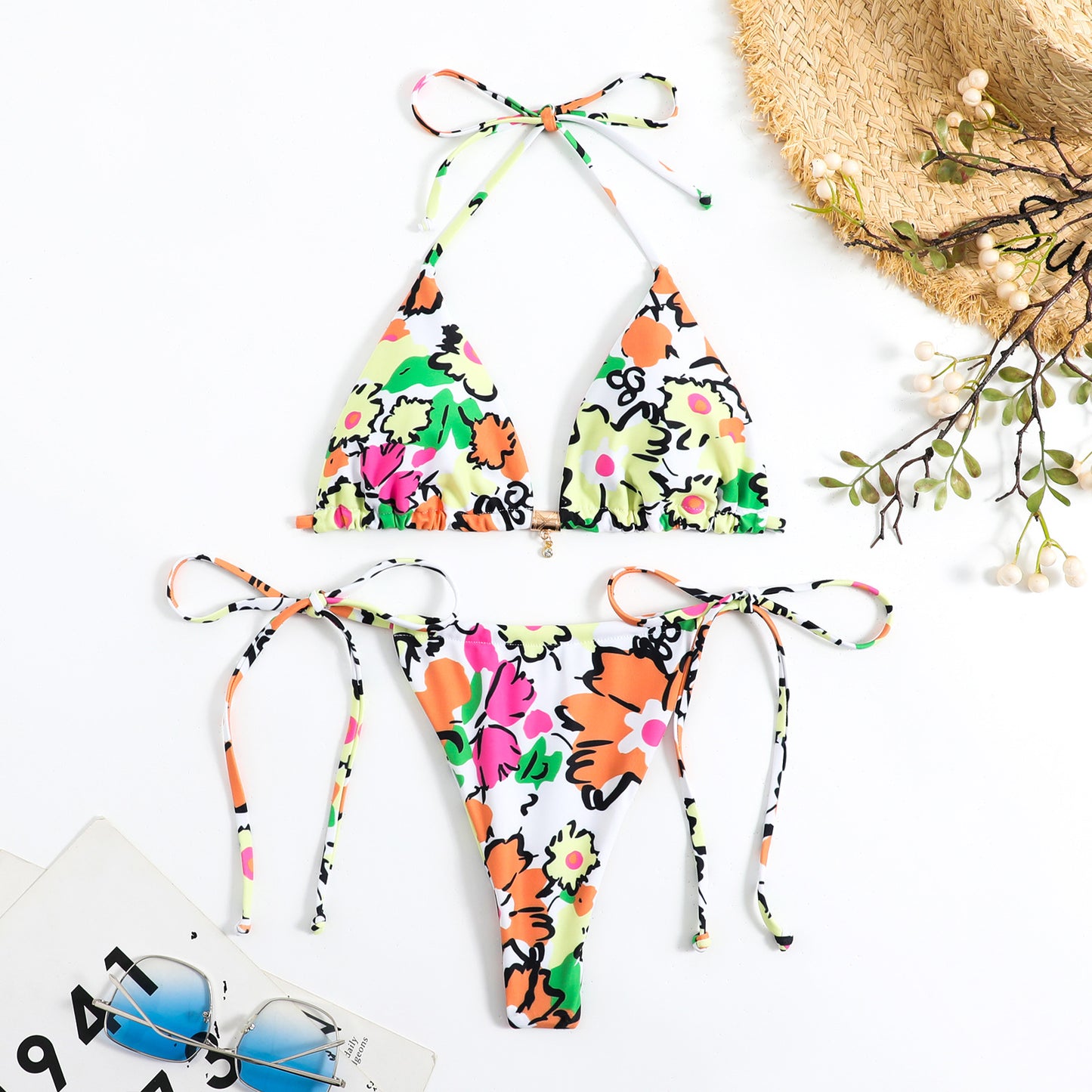 Tie Dye Lace up Bikini Swimsuit