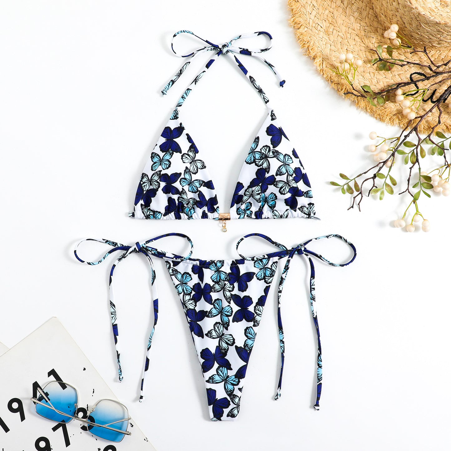 Tie Dye Lace up Bikini Swimsuit