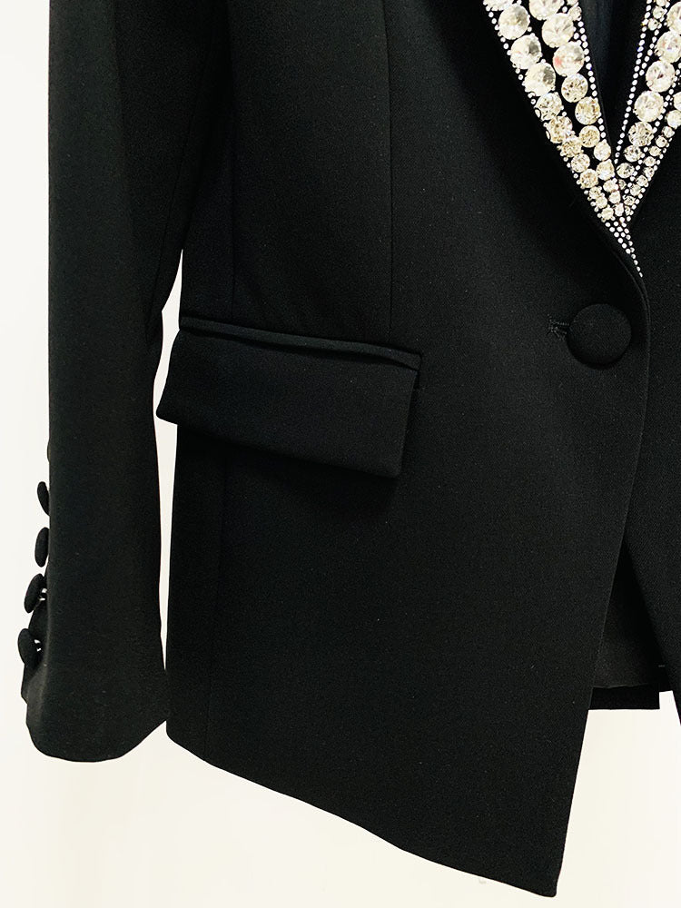 Rhinestone Beaded One Button Slim Blazer