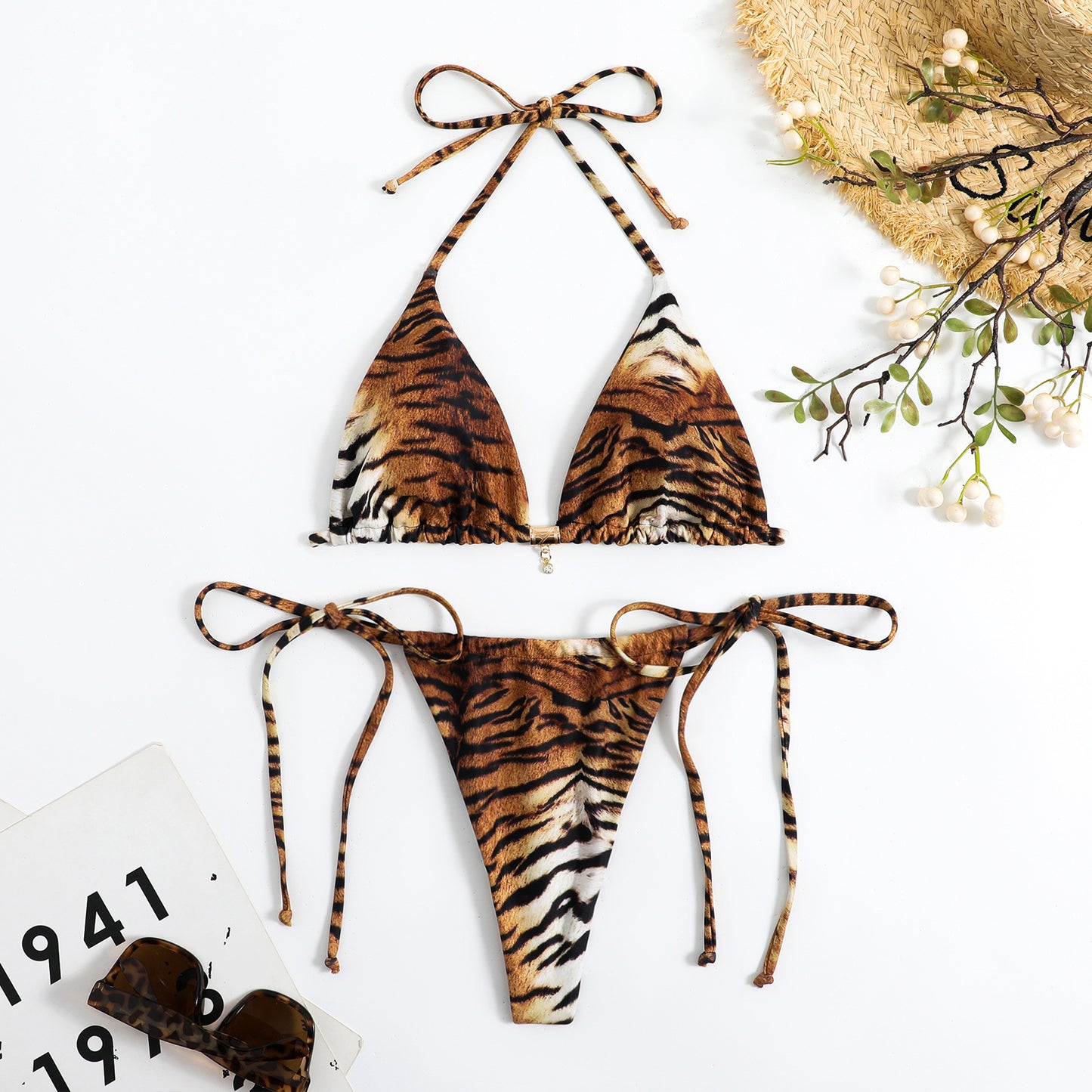 Tie Dye Lace up Bikini Swimsuit