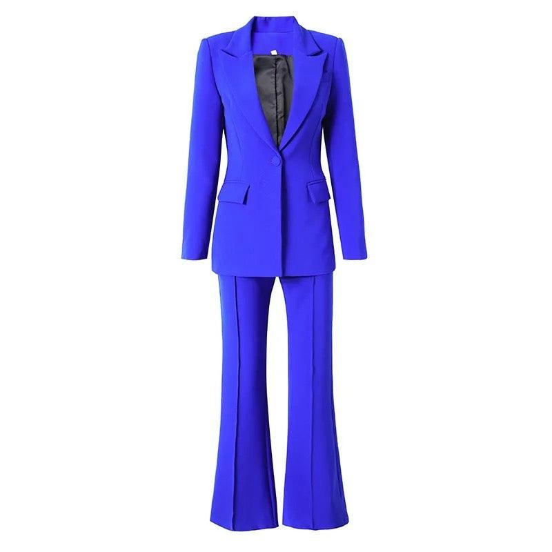 Royal Blue One Button Mid Length Fitted Blazer set REBECATHELABEL